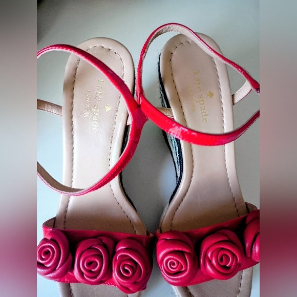 Red Strappy Wedge Sandals Kate Spade Size 7.5 - Picture 3 of 5